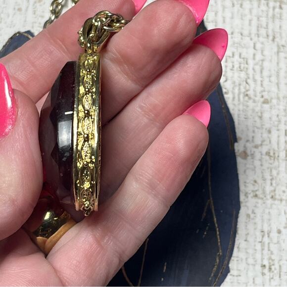 Vintage GEORGE Large Oversized Gold Tone and Amber Confetti Pendant Necklace D2 - Picture 10 of 12